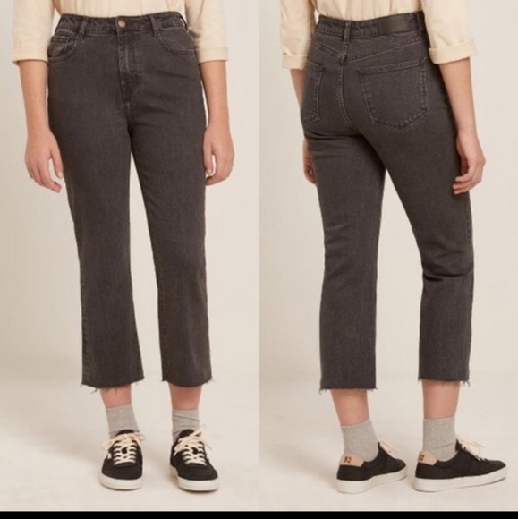 Frank & Oak Karen High Waist Gray Boyfriend Frayed Raw Hem Ankle Flare Jeans 27 - Picture 1 of 9